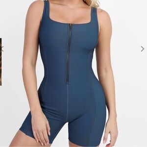 Popilush Shapewear Denim Square Neck Zip Front Sculpting Romper